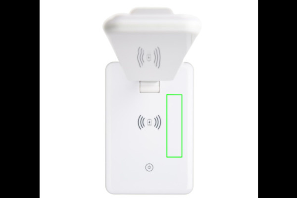 Lampe de bureau avec charge sans fil de 5 W: Emplacement du logo – partie avant droite du produit