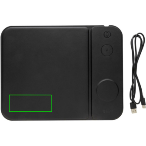 Swiss peak RCS recycled PU 15W 3 in 1 charging mousepad: Logo position – front of the product