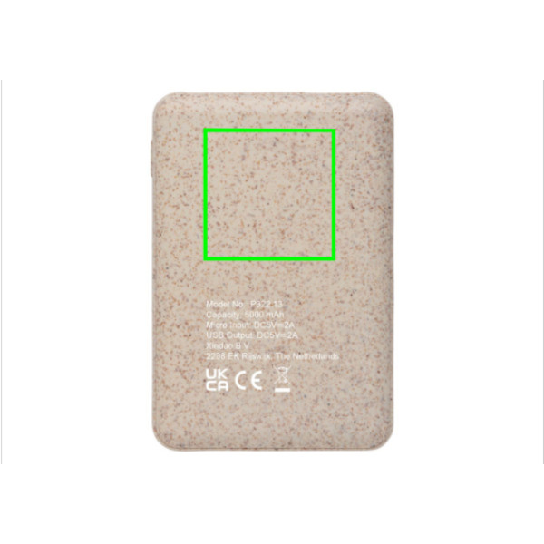 Wheat Straw — kieszonkowy powerbank 5000 mAh: Położenie logo — tył produktu