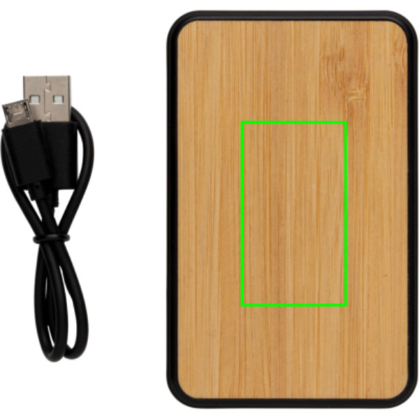 Batterie externe de 5000 mAh en plastique recyclé RCS: Emplacement du logo – face avant du produit