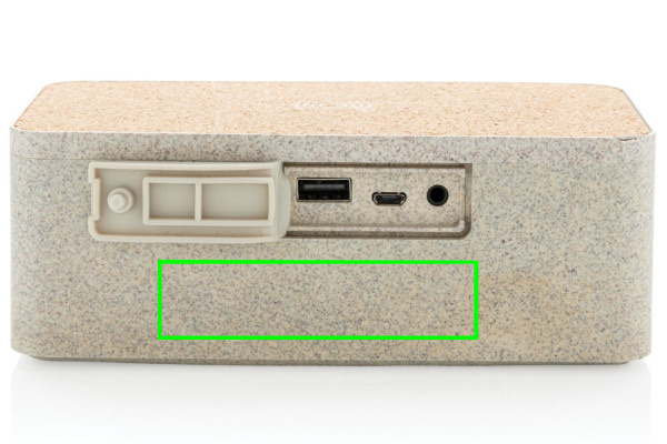 Enceinte avec charge sans fil en paille de blé: Emplacement du logo – face arrière du produit