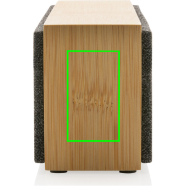 Enceinte sans fil Wynn de 10 W en bambou: Emplacement du logo – côté gauche du produit