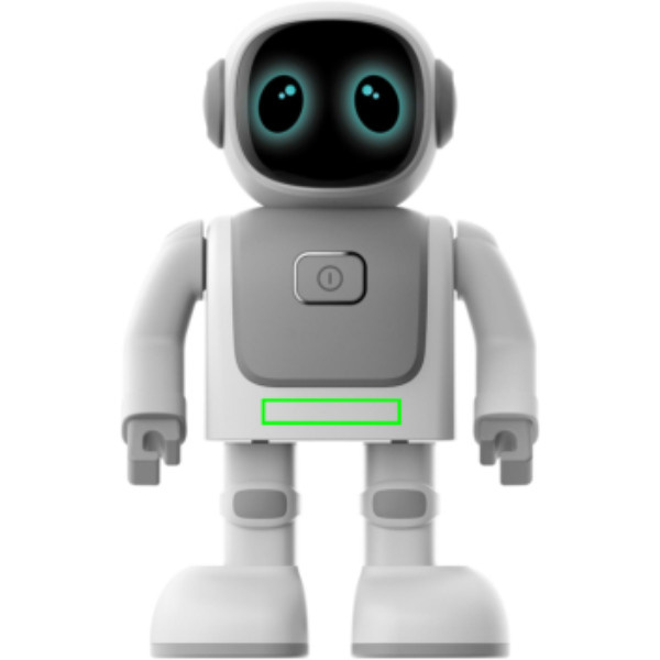 Robert, robot danseur et enceinte: Emplacement du logo – partie inférieure de la face avant du produit