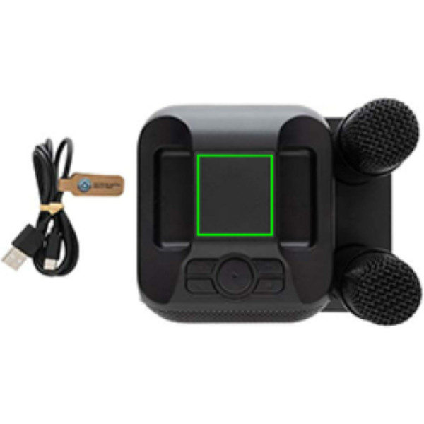 Ensemble karaoké Singvibe en plastique recyclé RCS avec deux microphones: Emplacement du logo – dessus du produit