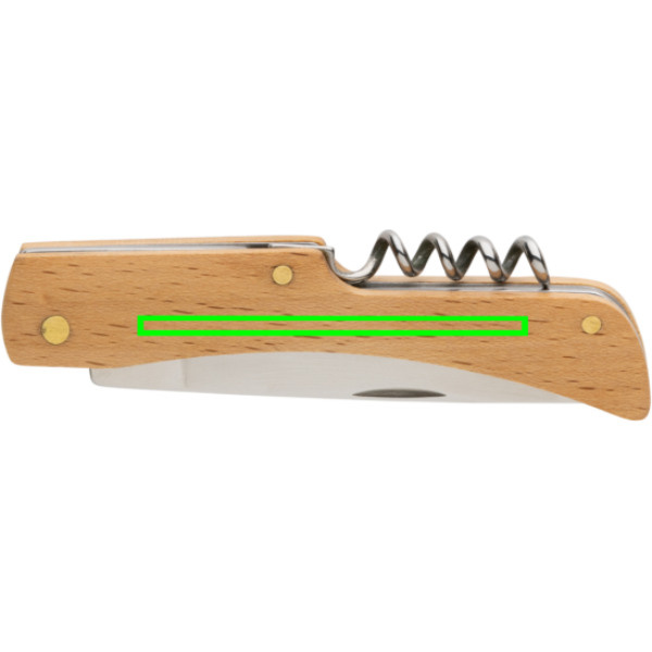 Couteau en bois avec décapsuleur: Emplacement du logo – côté gauche du produit