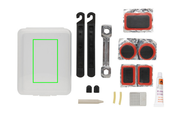 Kit de réparation vélo compact: Emplacement du logo – dessus du produit