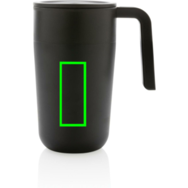 Mug avec anse en PP recyclé GRS et acier inoxydable: Emplacement du logo – face avant du produit