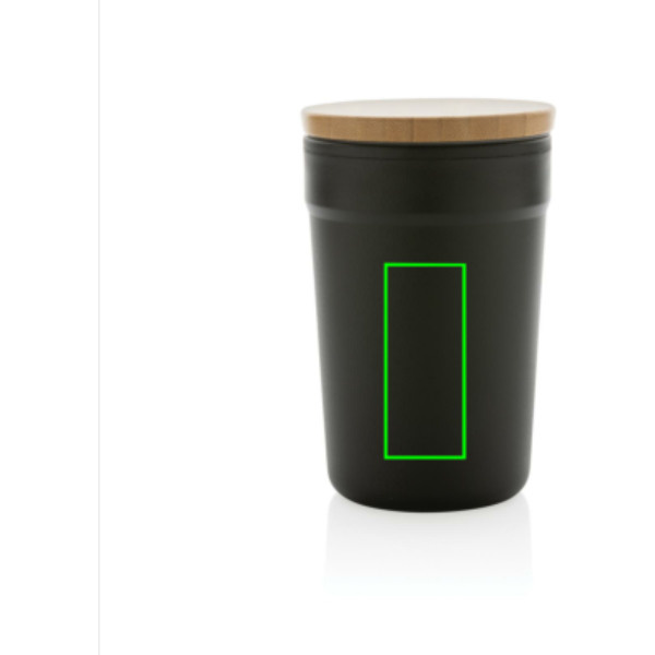 Gobelet en PP recyclé certifié GRS avec couvercle en bambou: Emplacement du logo – face avant du produit