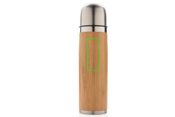 Bouteille de voyage isotherme sous vide en bambou: Emplacement du logo – partie supérieure de la face avant du produit