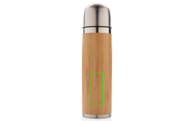 Bouteille de voyage isotherme sous vide en bambou: Emplacement du logo – partie inférieure de la face avant du produit