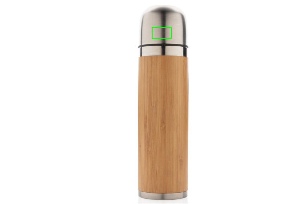 Bouteille de voyage isotherme sous vide en bambou: Emplacement du logo – couvercle