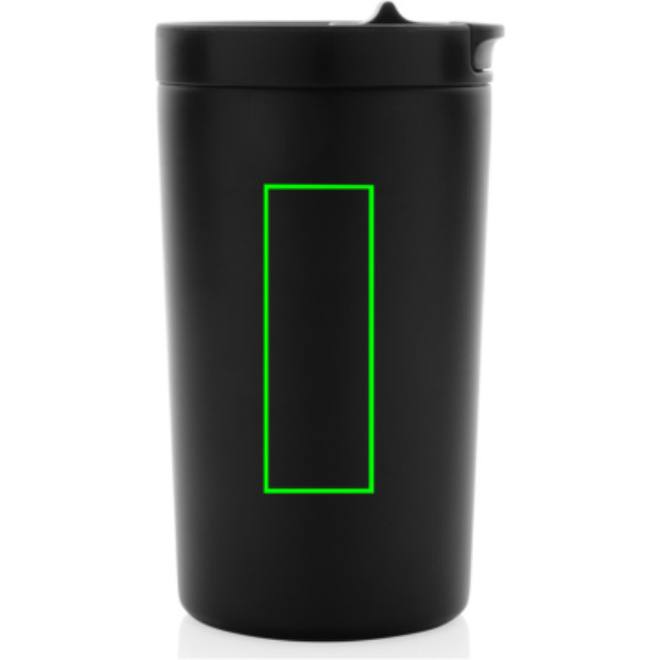 Mug isotherme sous vide à double paroi en acier inoxydable recyclé RCS, étanche et verrouillable: Emplacement du logo – côté gauche du produit