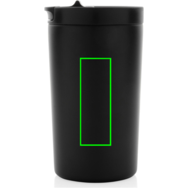 Mug isotherme sous vide à double paroi en acier inoxydable recyclé RCS, étanche et verrouillable: Emplacement du logo – côté droit du produit