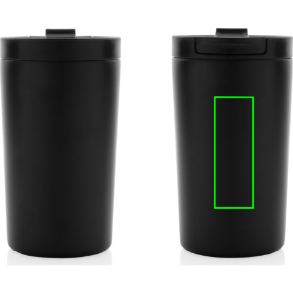 Mug isotherme sous vide à double paroi en acier inoxydable recyclé RCS, étanche et verrouillable: Emplacement du logo – face avant du produit