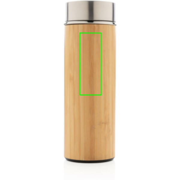 Gourde étanche isotherme sous vide en bambou: Emplacement du logo – partie supérieure de la face avant du produit