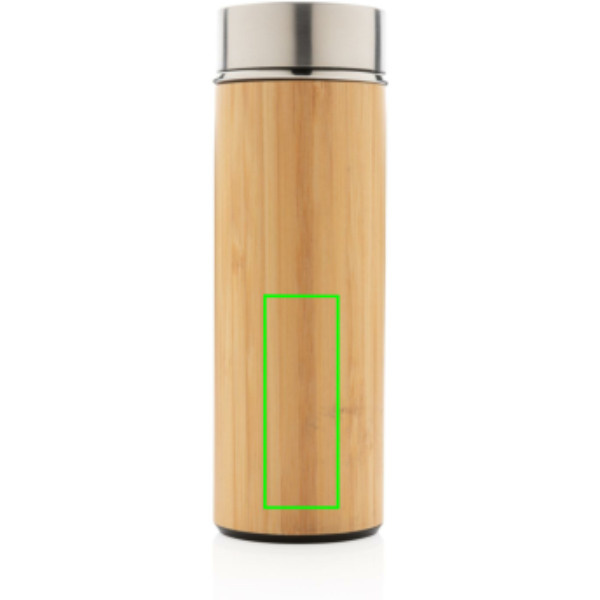 Gourde étanche isotherme sous vide en bambou: Emplacement du logo – partie inférieure de la face avant du produit