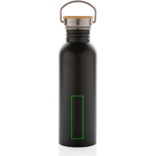 Gourde moderne en acier inoxydable avec bouchon en bambou: Emplacement du logo – partie inférieure de l’arrière du produit