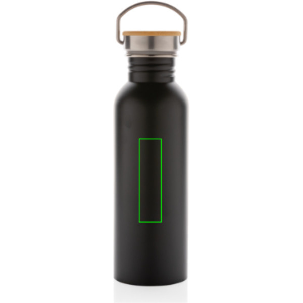 Gourde moderne en acier inoxydable avec bouchon en bambou: Emplacement du logo – centre de l’arrière du produit