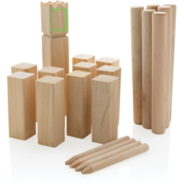 Jeu de kubb en bois: Emplacement du logo – partie supérieure de la face avant du produit