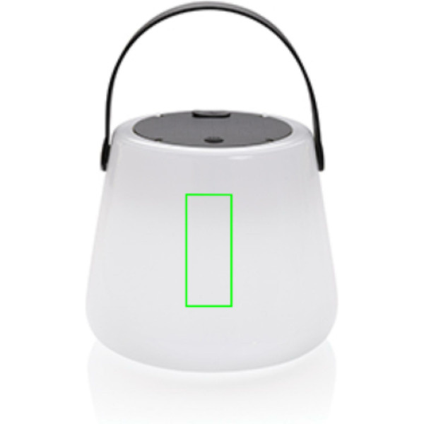 SolarGlow Außenleuchte aus RCS rec. Kunststoff mit USB-Lampe: Logoposition – Vorderseite des Produkts