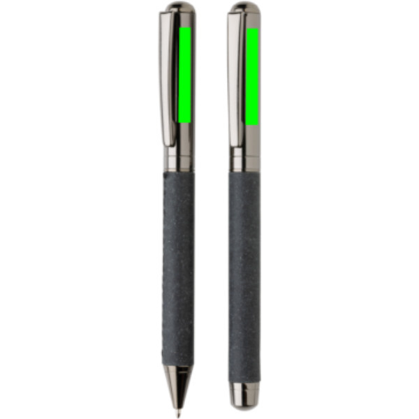 Recycled leather pen set: Logo position – next to the clip