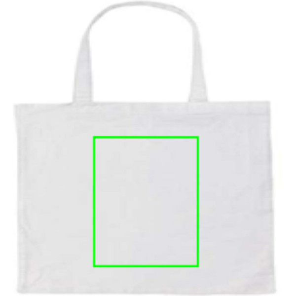 Impact AWARE™ shoppingkasse m. bälg återvunnen bomull 145gr: Logotypens placering – produktens framsida