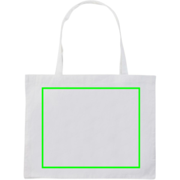 Impact AWARE™ shoppingkasse m. bälg återvunnen bomull 145gr: Logotypens placering – produktens framsida