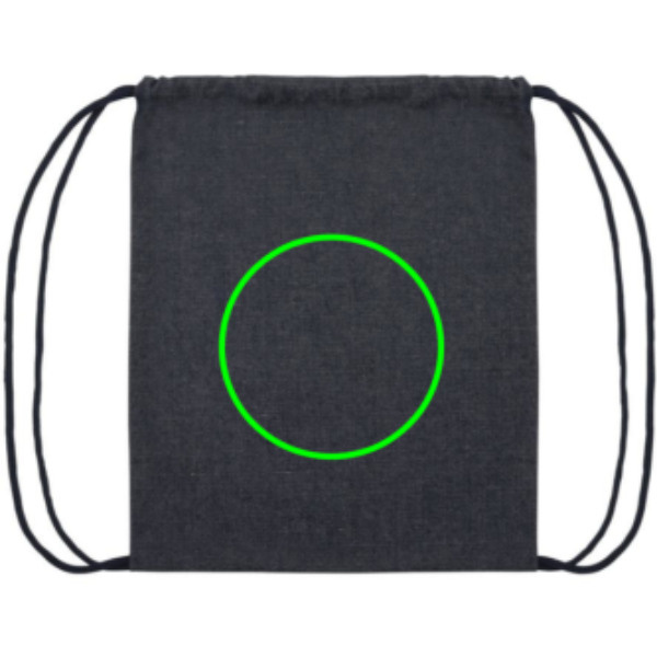 Impact AWARE™ recycled denim drawstring backpack: Logo position – front of the product