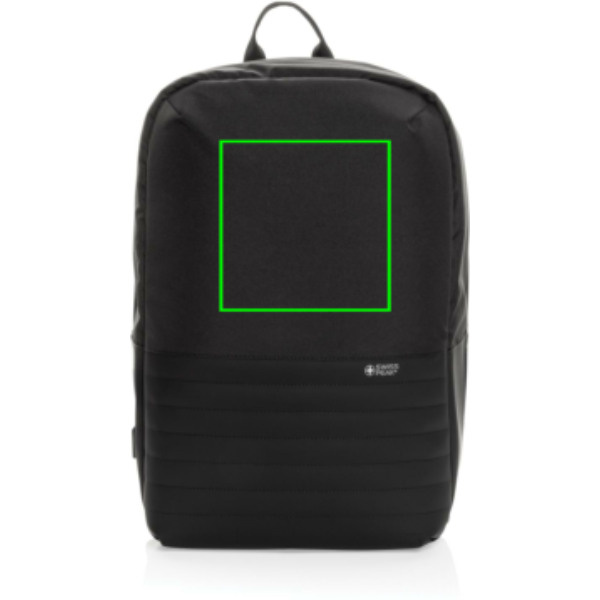 Swiss Peak AWARE™ anti-ficktjuv RFID 15.6" laptopryggsäck: Logotypens placering – övre delen av produktens framsida