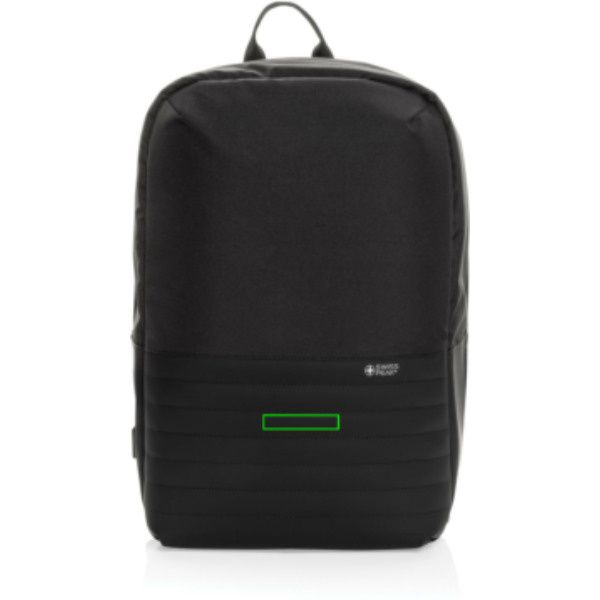 Swiss Peak AWARE™ anti-ficktjuv RFID 15.6" laptopryggsäck: Logotypens placering – nedre delen av produktens framsida