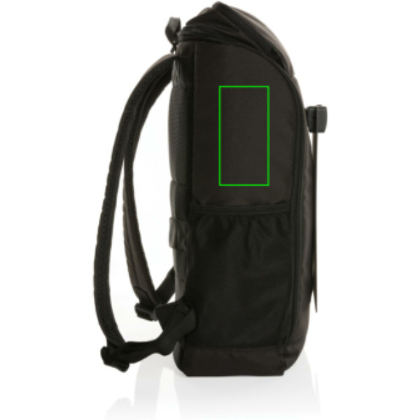 Pedro AWARE™ RPET luksuslik seljakott 5 W päikesepaneeliga: Logo asukoht – toote vasak külg