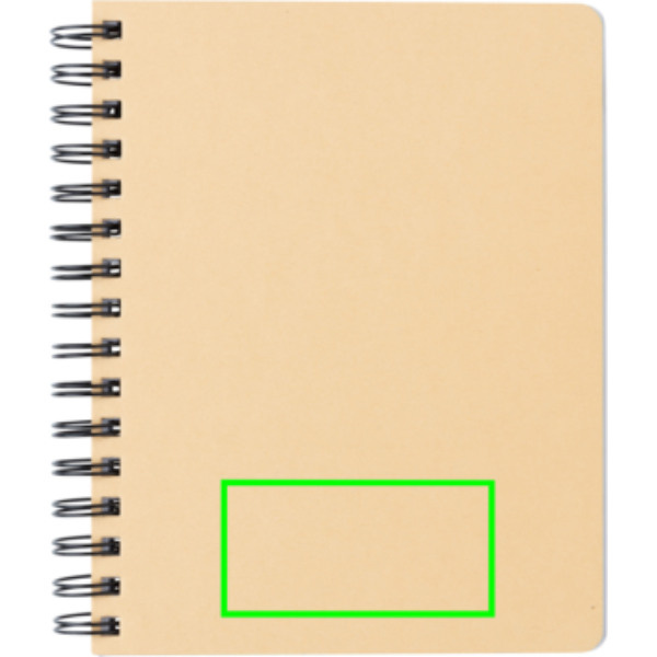 Carnet A5 à spirale en kraft avec notes adhésives: Emplacement du logo – partie inférieure de l’arrière du produit