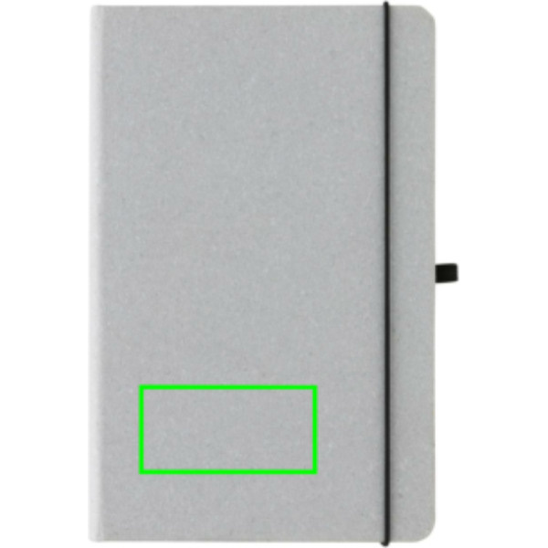 Carnet A5 en cuir recyclé à couverture rigide: Emplacement du logo – partie inférieure de la face avant du produit
