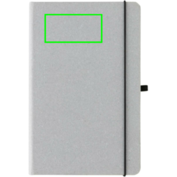 Carnet A5 en cuir recyclé à couverture rigide: Emplacement du logo – partie supérieure de la face avant du produit
