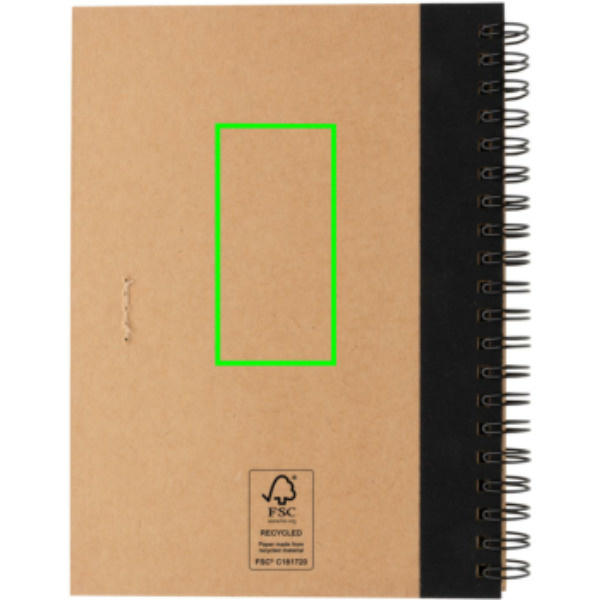 Carnet à spirale en kraft avec stylo: Emplacement du logo – centre de l’arrière du produit