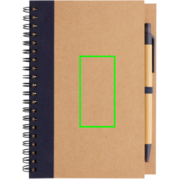 Carnet à spirale en kraft avec stylo: Emplacement du logo – centre de la face avant du produit