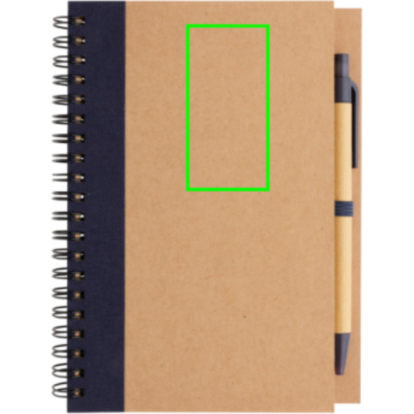 Carnet à spirale en kraft avec stylo: Emplacement du logo – partie supérieure de la face avant du produit