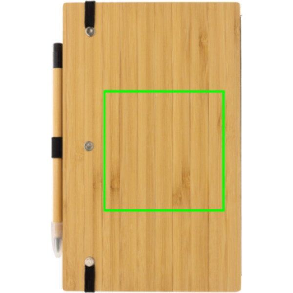 Bambus-Notizbuch und Infinity-Bleistift im Set: Logoposition – Mitte der Produktrückseite