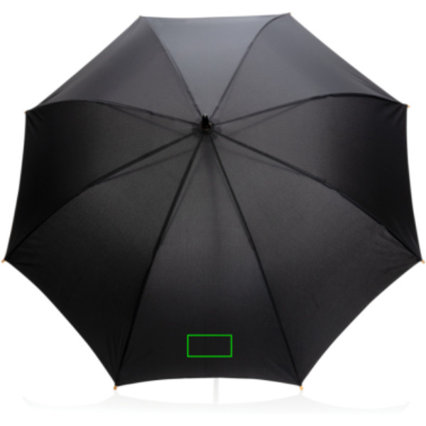 Parapluie Impact AWARE™ RPET 190T de 23 pouces avec bambou à ouverture automatique: Emplacement du logo – parapluie