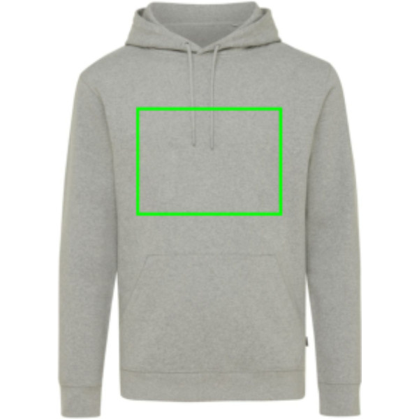 Sweat à capuche non teint Iqoniq Torres en coton recyclé: Emplacement du logo – face avant du produit