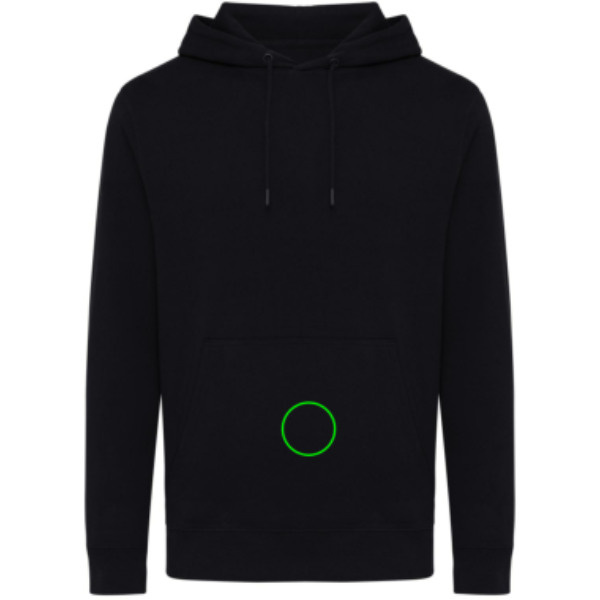 Sweat à capuche léger Iqoniq Rila en coton recyclé: Emplacement du logo – poche