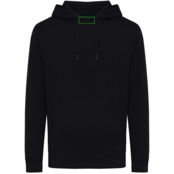 Sweat à capuche léger Iqoniq Rila en coton recyclé: Emplacement du logo – intérieur de l’encolure