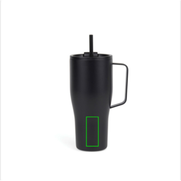 Mug isotherme VINGA Eos voyager de 800 ml en acier inoxydable recyclé RCS: Emplacement du logo – partie inférieure de la face avant du produit
