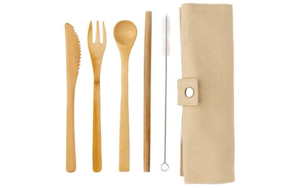 Couverts de voyage réutilisables en bambou: Pochette