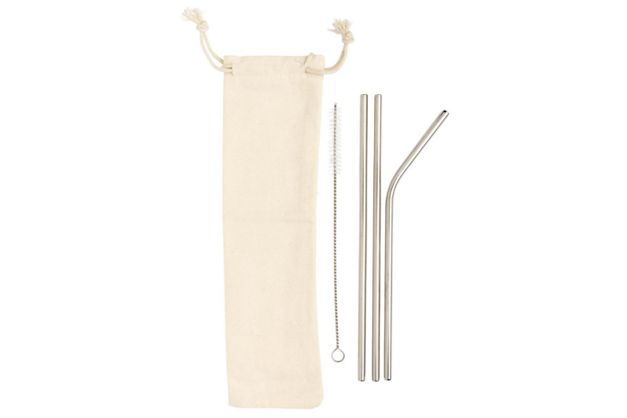 3-teiliges Trinkhalm-Set aus Stainless Steel: Beutel