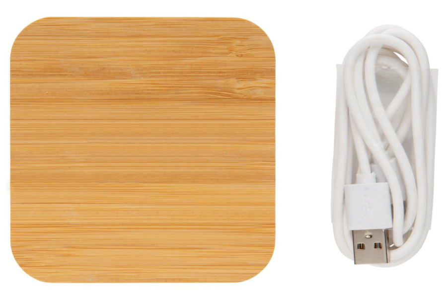 Chargeur sans fil de 5 W en bambou avec USB: Avant du produit