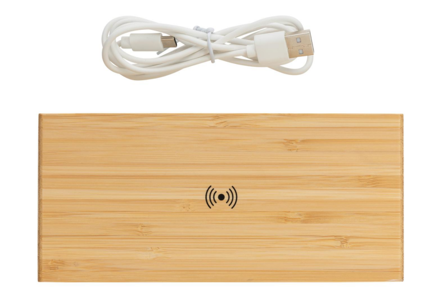Réveil en bambou avec chargeur sans fil de 5 W: Article, en haut à gauche