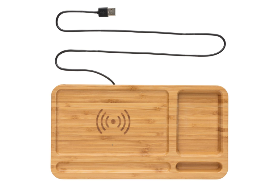 Organiseur de bureau en bambou avec chargeur sans fil de 10 W: Article, à droite