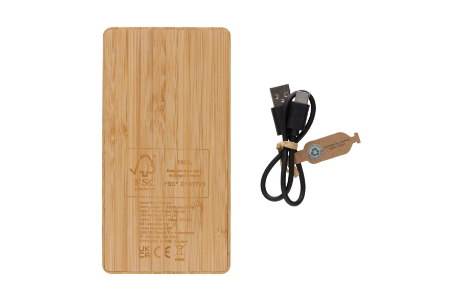 Batterie externe solaire Sunwick de 10 000 mAh en bambou: Arrière du produit, partie supérieure