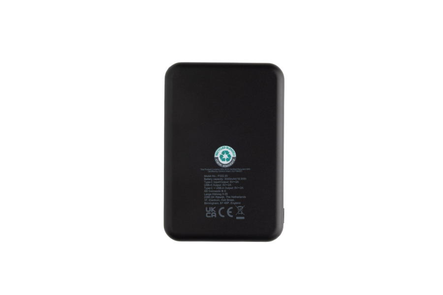 Batterie externe Boostcore 5 000 mAh en plastique recyclé RCS avec USB-C: Arrière du produit